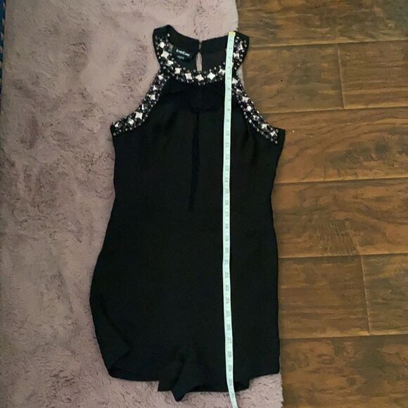 Bebe Jeweled Collar Black Romper Event Party Bling Resort Vacation Club - Picture 9 of 12